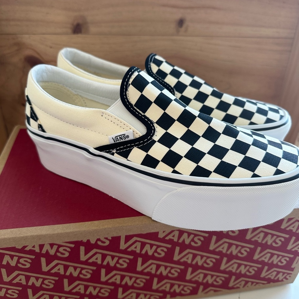 Vans Classic Slip-On Stackt Checkerboard in Black & White